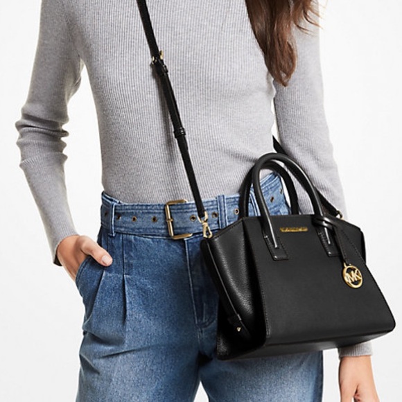 Michael Kors Avril Small Leather Top-Zip Satchel Crossbody Black - Picture 2 of 10